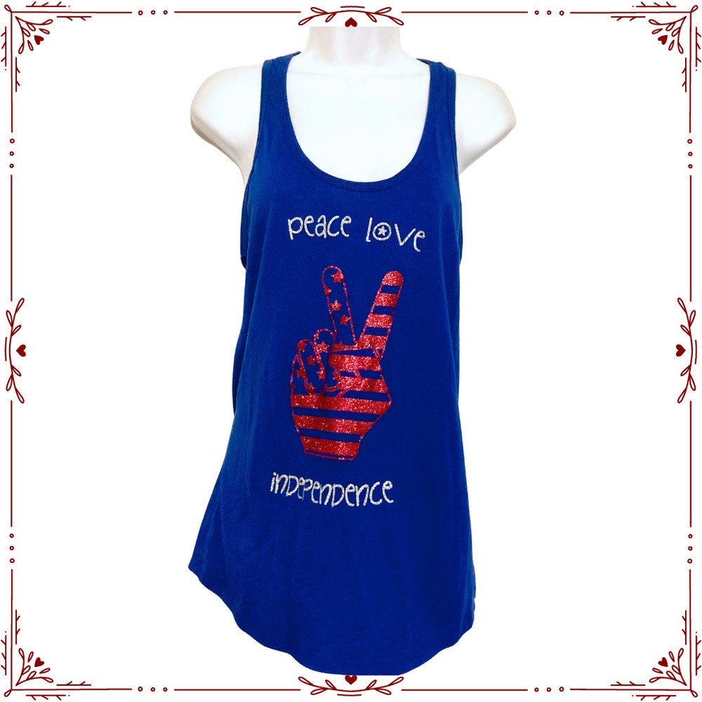 Women's XL Peace Love Independence Blue Tank Top